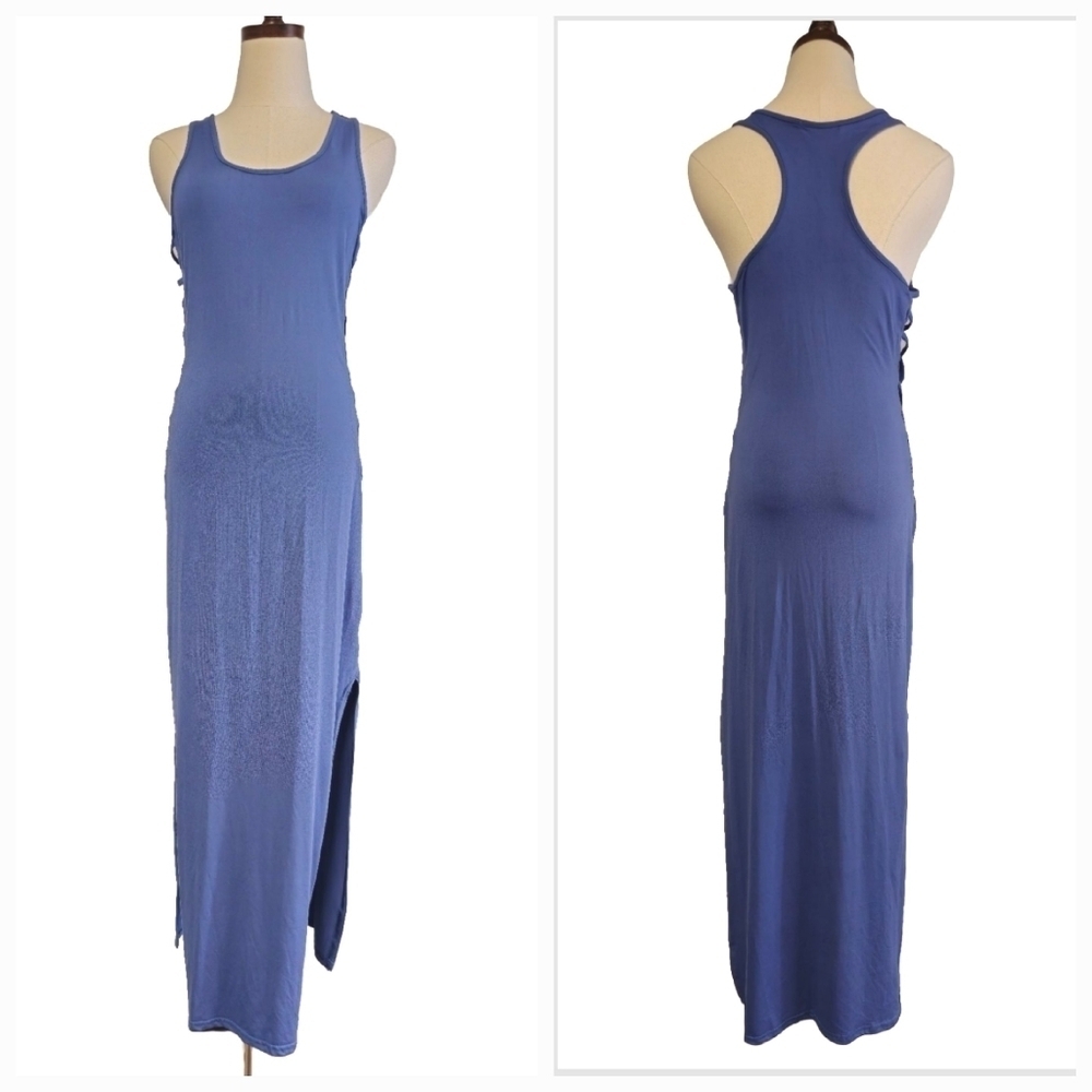 Maze Blue XL Razor Back Laced Up Side Sporty Bodycon Sexy Maxi Slip-on Dress